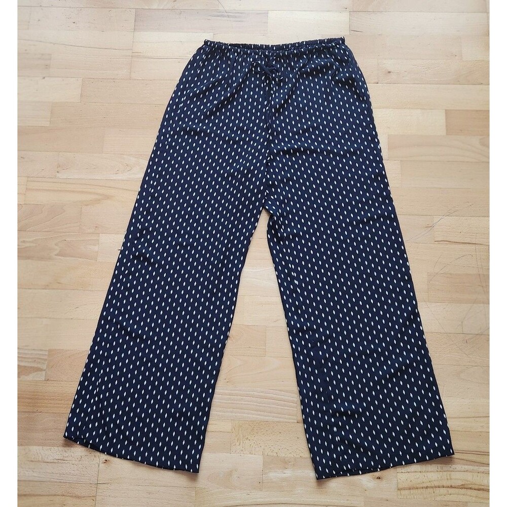 Bobeau Navy Blue Polka-dot Diamond Wide Leg High Waisted Flowy Pants Size Small